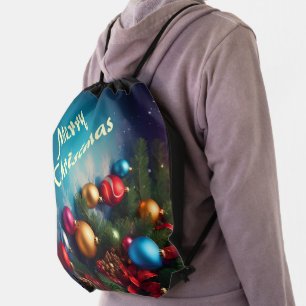 Merry Christmas Drawstring Backpack & Custom Text