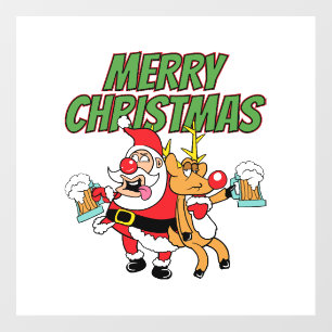Merry Christmas Drunken Santa Claus Reindeer Beer Floor Decals