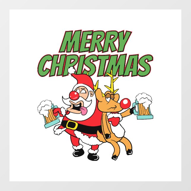 Merry Christmas Drunken Santa Claus Reindeer Beer Floor Decals (Front)