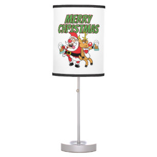 Merry Christmas Drunken Santa Claus Reindeer Beer Table Lamp