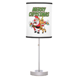 Merry Christmas Drunken Santa Claus Reindeer Beer Table Lamp