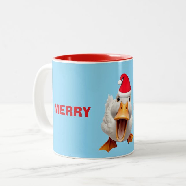 MERRY CHRISTMAS DUCK Two-Tone COFFEE MUG (Front Left)