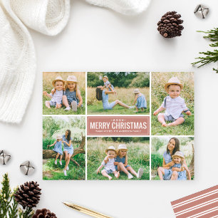 Merry Christmas Dusty Pink Collage Photo Holiday Card
