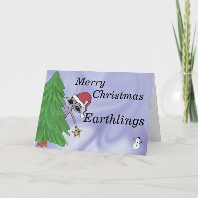 Merry Christmas Earthlings Alien Holiday Card (Front)