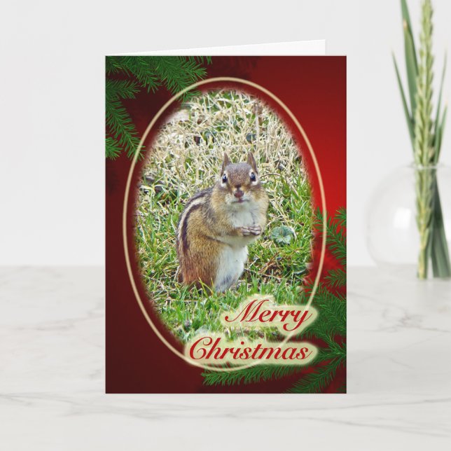 Merry Christmas Eastern Chipmunk Holiday Card (Front)