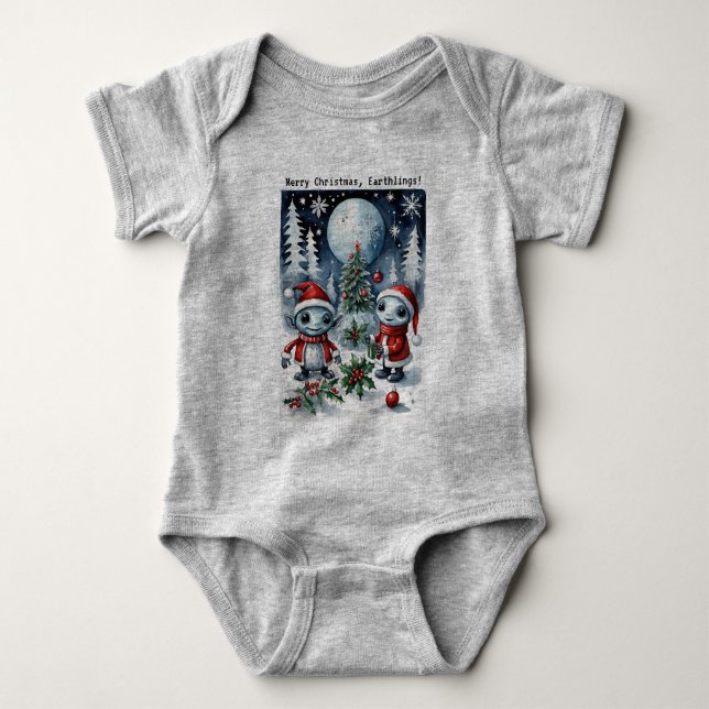 Merry Christmas Eathlings Cute Santa Aliens Baby Bodysuit (Front)