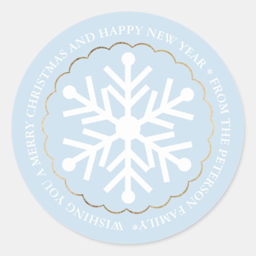 Merry Christmas editable snowflake teal blue Classic Round Sticker