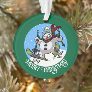 Merry Christmas! Editable Text Skiing Snowman Ornament