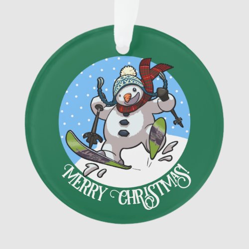 Merry Christmas Editable Text Skiing Snowman Ornament
