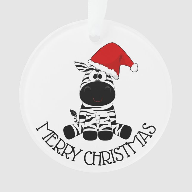 Merry Christmas EDS Warrior Zebra Ribbon Ornament (Front)