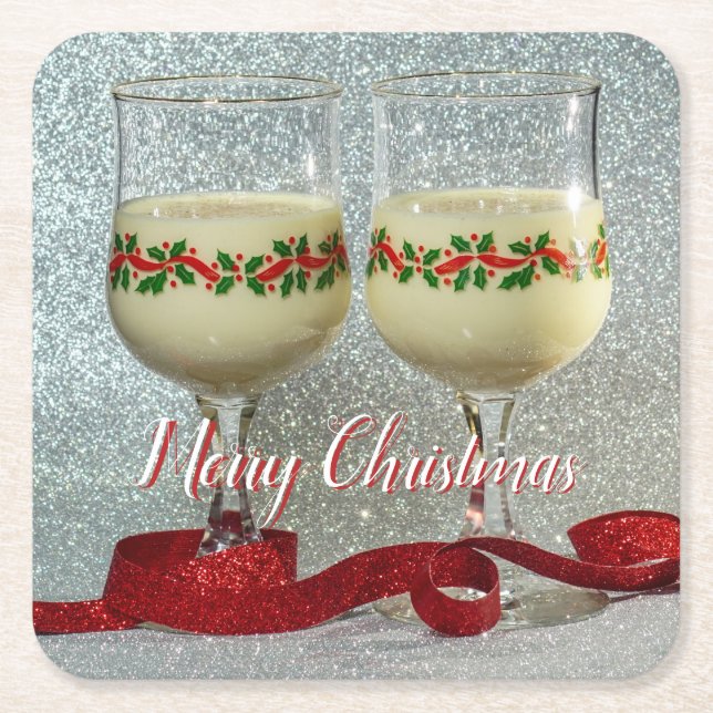 Merry Christmas Eggnog Glasses Pub Board Coaster (Front)