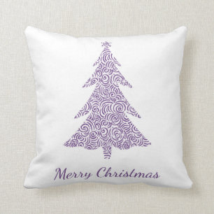 Merry Christmas, eggplant purple tree & star Throw Pillow
