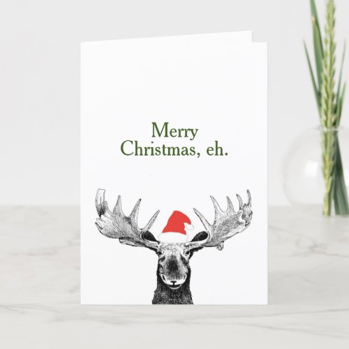 Merry Christmas Eh Canadian Moose Stocking Cap Holiday Card