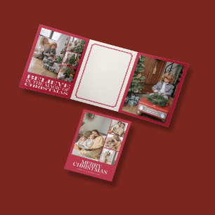 Merry Christmas Elegant 10 Photo Bold Red Tri-Fold Holiday Card
