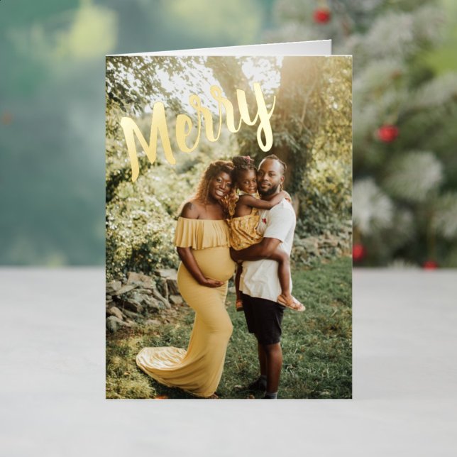 Merry Christmas Elegant 6 Photo Folded Foil Holiday Card (Merry Christmas Elegant 6 Photo Folded Foil Holiday Card)