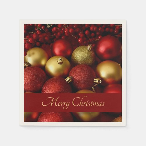 Merry Christmas Elegant Berries Red Gold Napkins