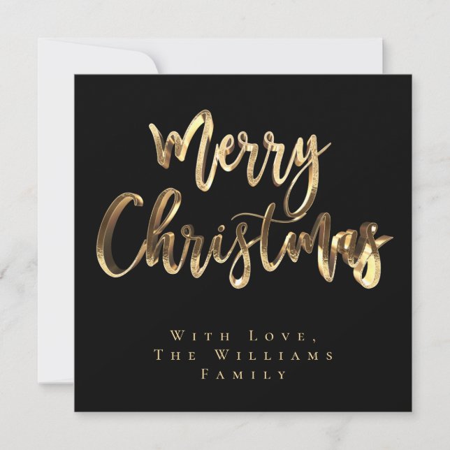 Merry Christmas Elegant Black and Gold Script Chic Holiday Card (Front)