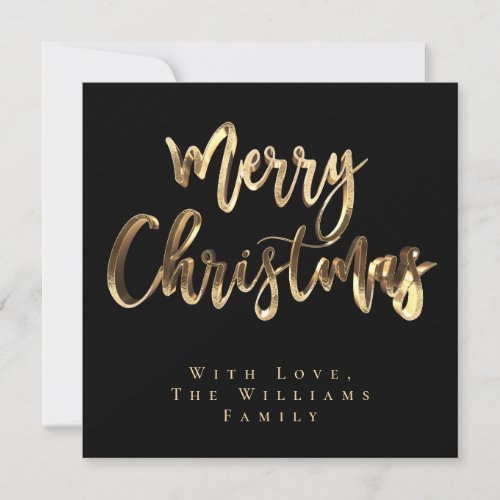 Merry Christmas Elegant Black and Gold Script Chic Holiday Card