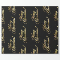 Gold Faux Foil Merry Christmas Black Wrapping Paper Sheets, Zazzle