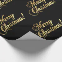 Gold Faux Foil Merry Christmas Black Wrapping Paper Sheets