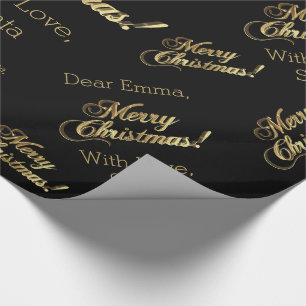 Merry Christmas Elegant Black Faux Gold Foil Text Wrapping Paper