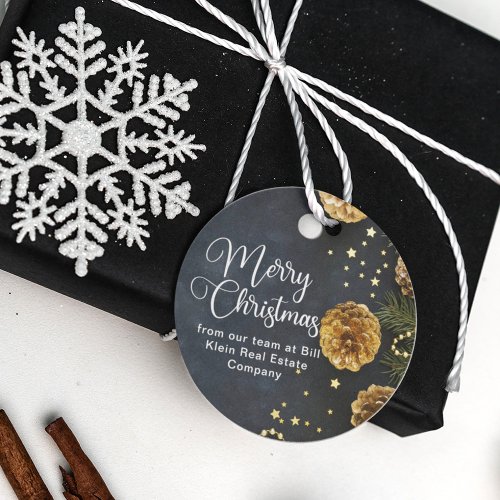 Merry Christmas Elegant Black Gold Custom Company Favor Tags