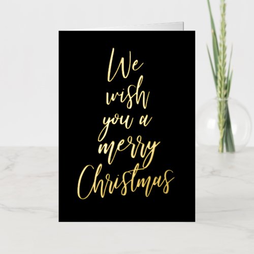 Merry Christmas Elegant Black Gold Foil Photo Card