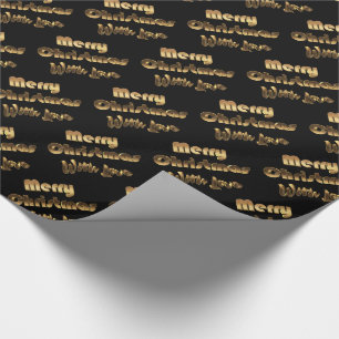 Merry Christmas Elegant Black Gold Typography Wrapping Paper
