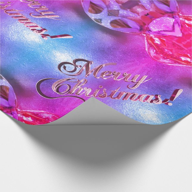 Merry Christmas Elegant Blue an Pink Script Modern Wrapping Paper (Corner)