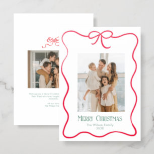 Merry Christmas Elegant Bow Letterpress Photo Card