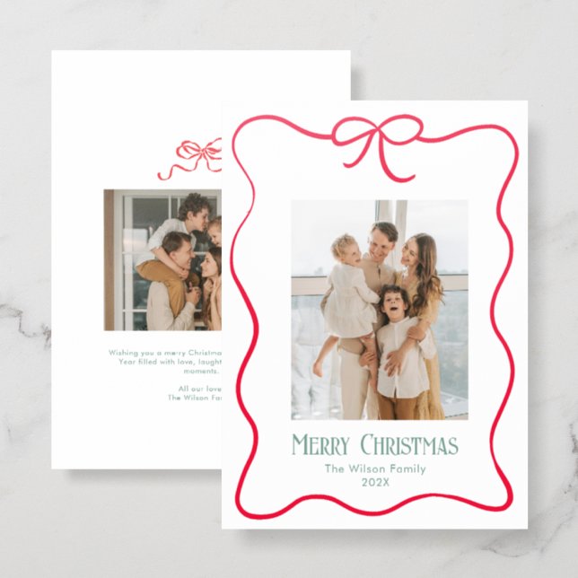 Merry Christmas Elegant Bow Letterpress Photo Card (Front/Back)