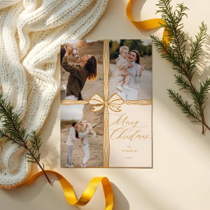 Merry Christmas Elegant Bow Present Photo Collage Holiday Card