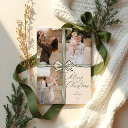 Merry Christmas Elegant Bow Present Photo Collage Holiday Card