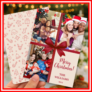 Merry Christmas Elegant Bow Present Photo Collage  Holiday Card