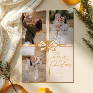 Merry Christmas Elegant Bow Present Photo Collage Holiday Card