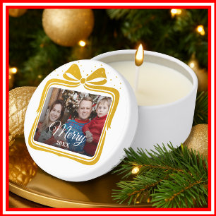 Merry Christmas Elegant Bow Present Photo Collage Mini Candle Favors
