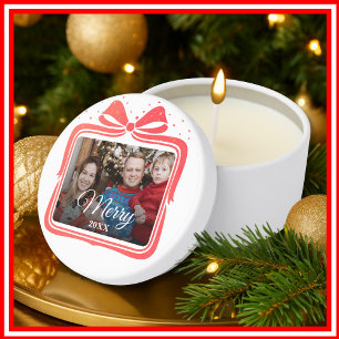 Merry Christmas Elegant Bow Present Photo Collage Mini Candle Favors