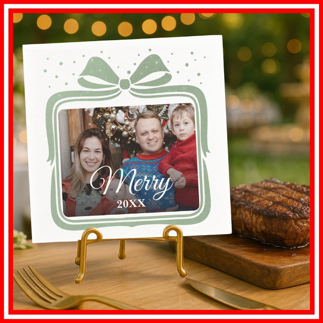  Merry Christmas Elegant Bow Present Photo Collage Napkins (Creator Uploaded)