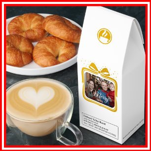 Merry Christmas Elegant Bow Present Photo Collage Roasted Coffee
