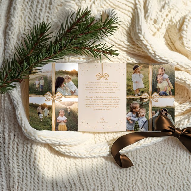 Merry Christmas Elegant Bow Present Photo Collage Tri-Fold Holiday Card (Merry Christmas Elegant Bow Present Photo Collage Tri-Fold Holiday Card)