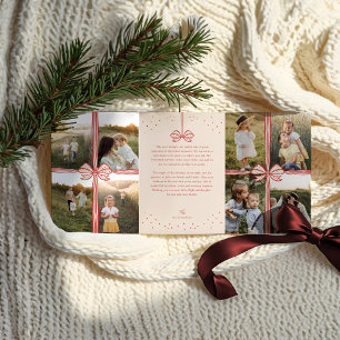 Merry Christmas Elegant Bow Present Photo Collage Tri-Fold Holiday Card