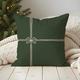 Merry Christmas Elegant Bow & Ribbon Present Green Throw Pillow