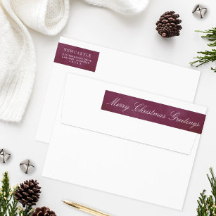 Merry Christmas Elegant Burgundy Return Address Wrap Around Label