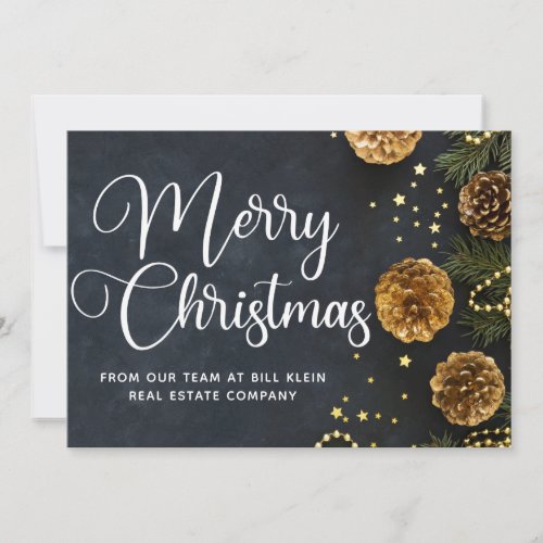 Merry Christmas Elegant Business Black Gold Holiday Card
