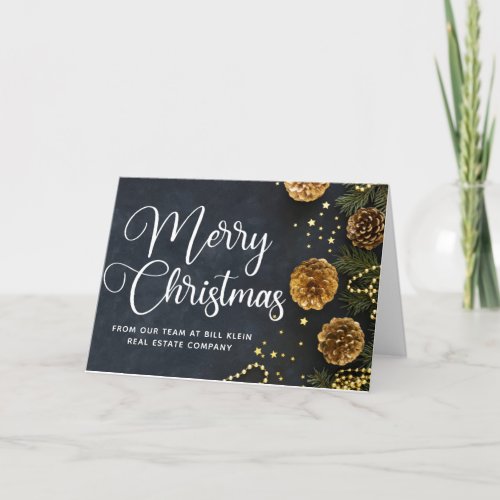 Merry Christmas Elegant Business Black Gold Holiday Card