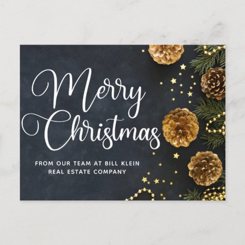 Merry Christmas Elegant Business Black Gold Holiday Postcard