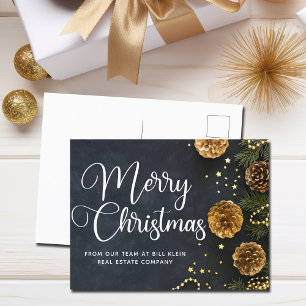 Merry Christmas Elegant Business Black Gold Holiday Postcard