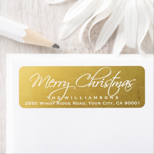 Merry Christmas Elegant Calligraphy Script Gold Label