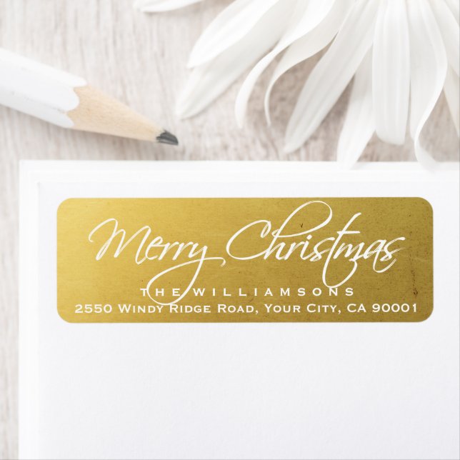 Merry Christmas Elegant Calligraphy Script Gold Label (Insitu)