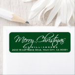 Merry Christmas Elegant Calligraphy Script Green Label<br><div class="desc">Send your cards in style with these "Merry Christmas" custom return address labels featuring a beautiful calligraphy script font.  Easily change the background color by clicking on the "customize it" button and then the eye dropper.</div>